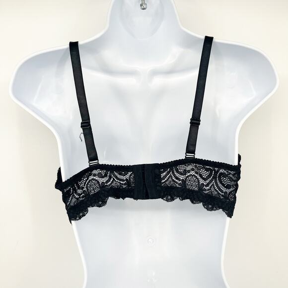 Fredericks Of Hollywood Womens Coquette Scalloped Mesh Lace‎ Bra Size 38D Black - Picture 2 of 7